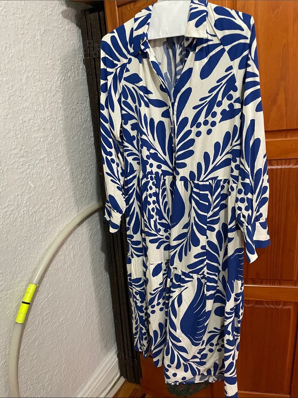 H&M Blue and White Viscose Floral Button-Up Shirt